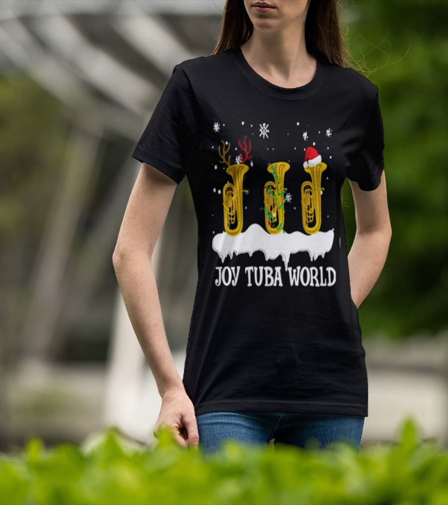 Joy Tuba World Christmas Snow Tubas Santa Hat Reindeer T-Shirt