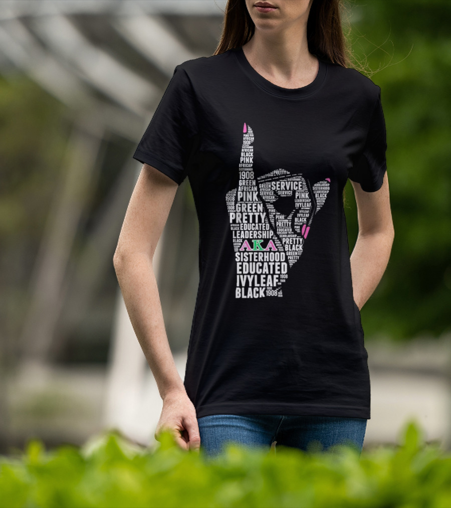 AKA 1908 Leadership Service Pink Green Educated Sisterhood Ivy Leaf Black T-Shirt