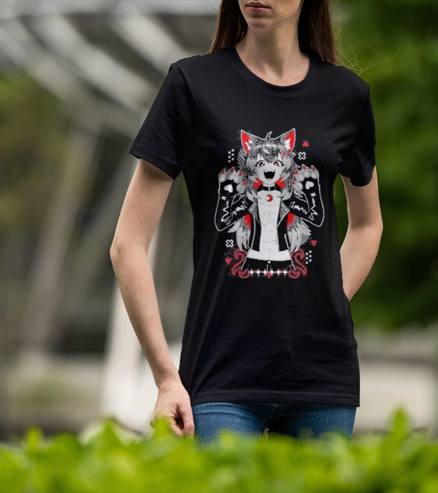 Kiba Nanobites Paws Up Anime Wolf Character With Red And White Details T-Shirt