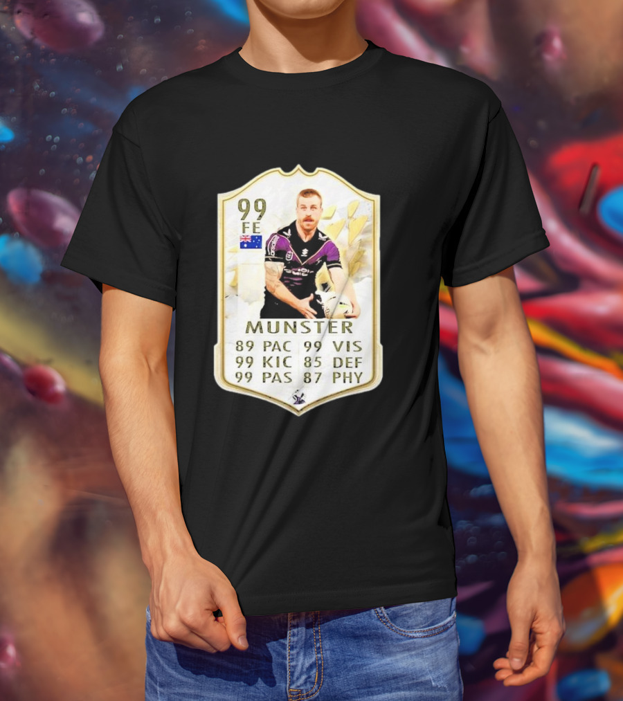Melbourne Storm Cameron Munster Sports Card PAC VIS KIC DEF PAS PHY T-Shirt