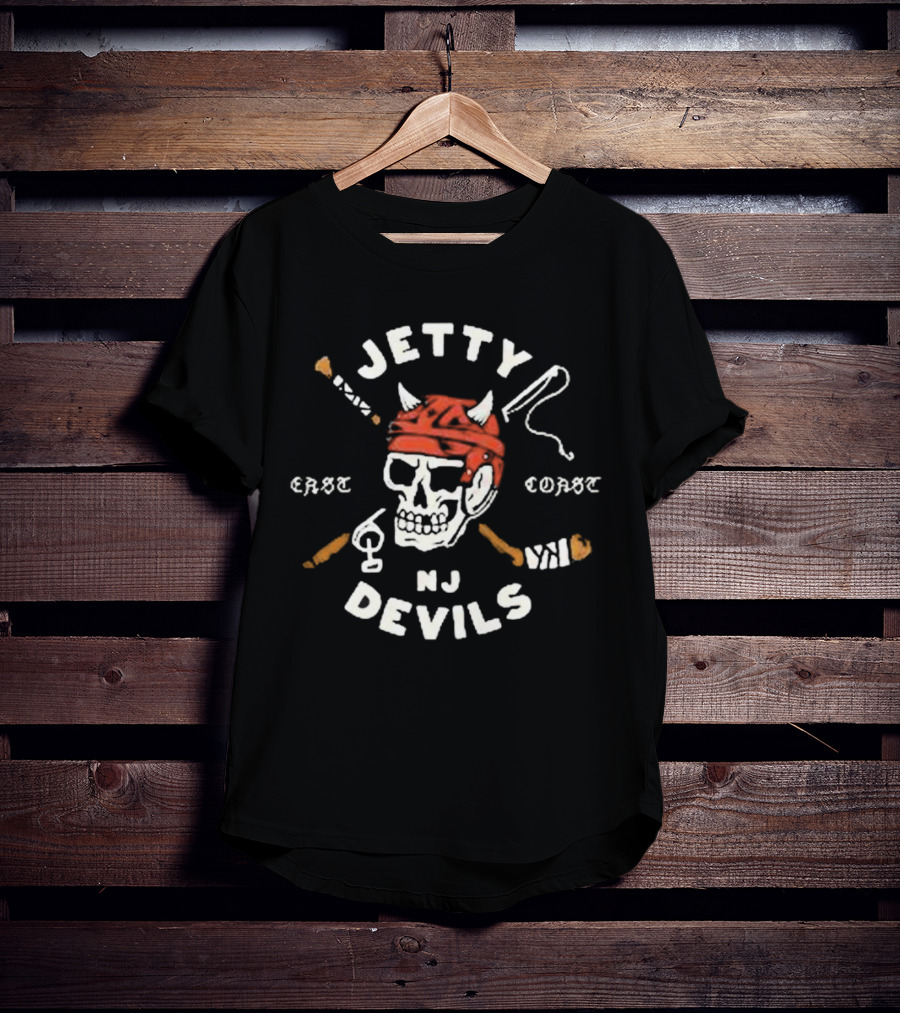 Jetty NJ Devils East Coast Skulls And Hockey Sticks T-Shirt