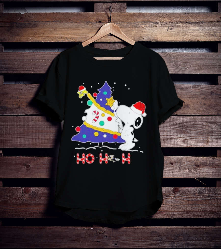 Ho Ho Ho Snoopy Woodstock Christmas Tree Baltimore Ravens T-Shirt