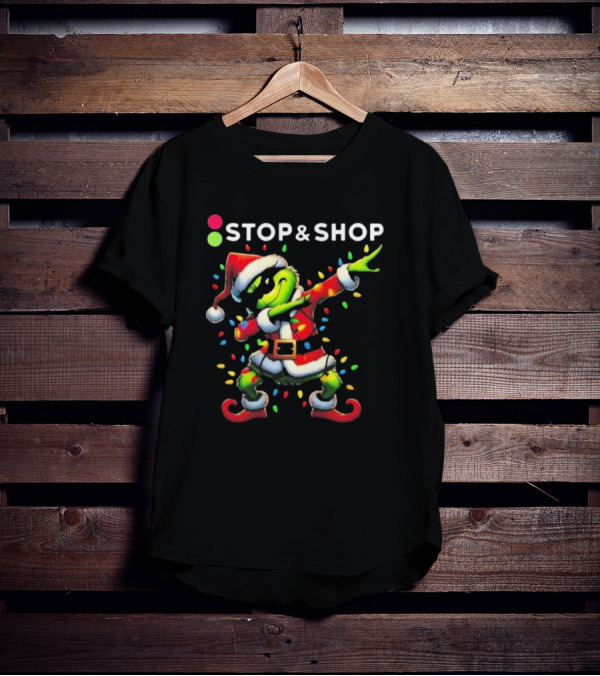 Stop And Shop Grinch Dabbing Santa Lights Merry Christmas T-Shirt