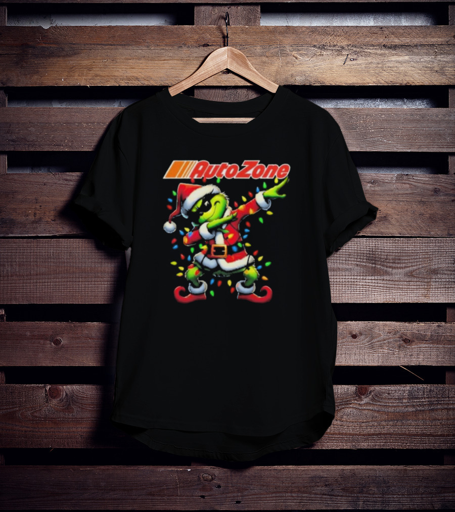 Santa Grinch Dabbing With AutoZone Logo Merry Christmas T-Shirt