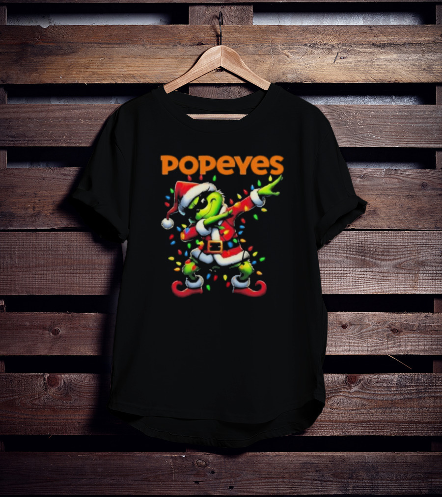 Popeyes Santa Grinch Dabbing Christmas Lights T-Shirt