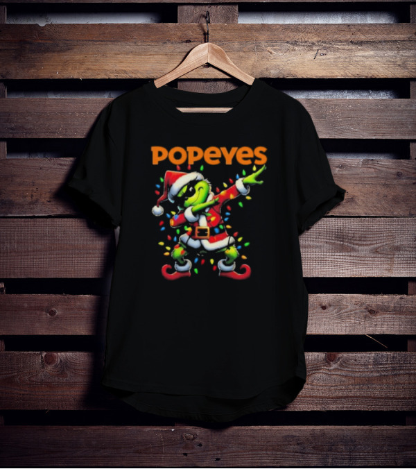 Popeyes Santa Grinch Dabbing Christmas Lights T-Shirt