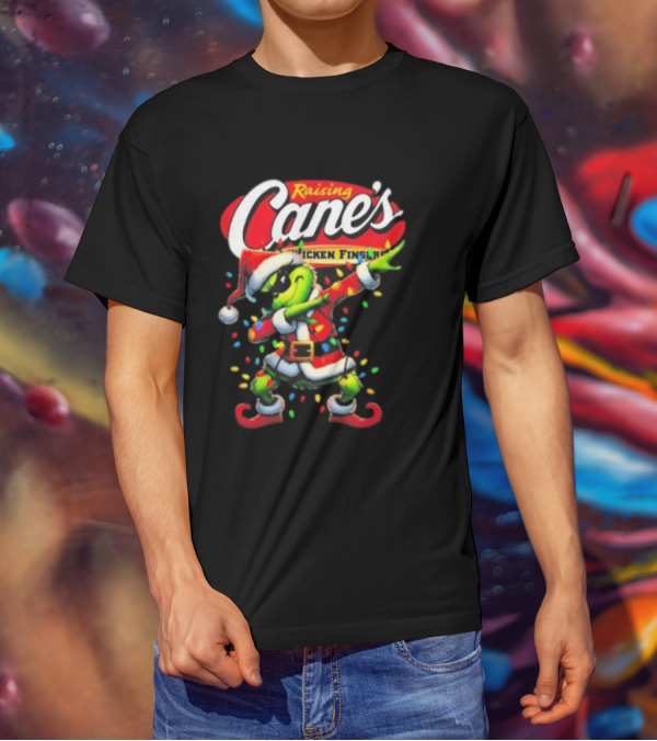 Grinch Santa Dabbing Raising Cane’s Chicken Fingers Christmas T-Shirt
