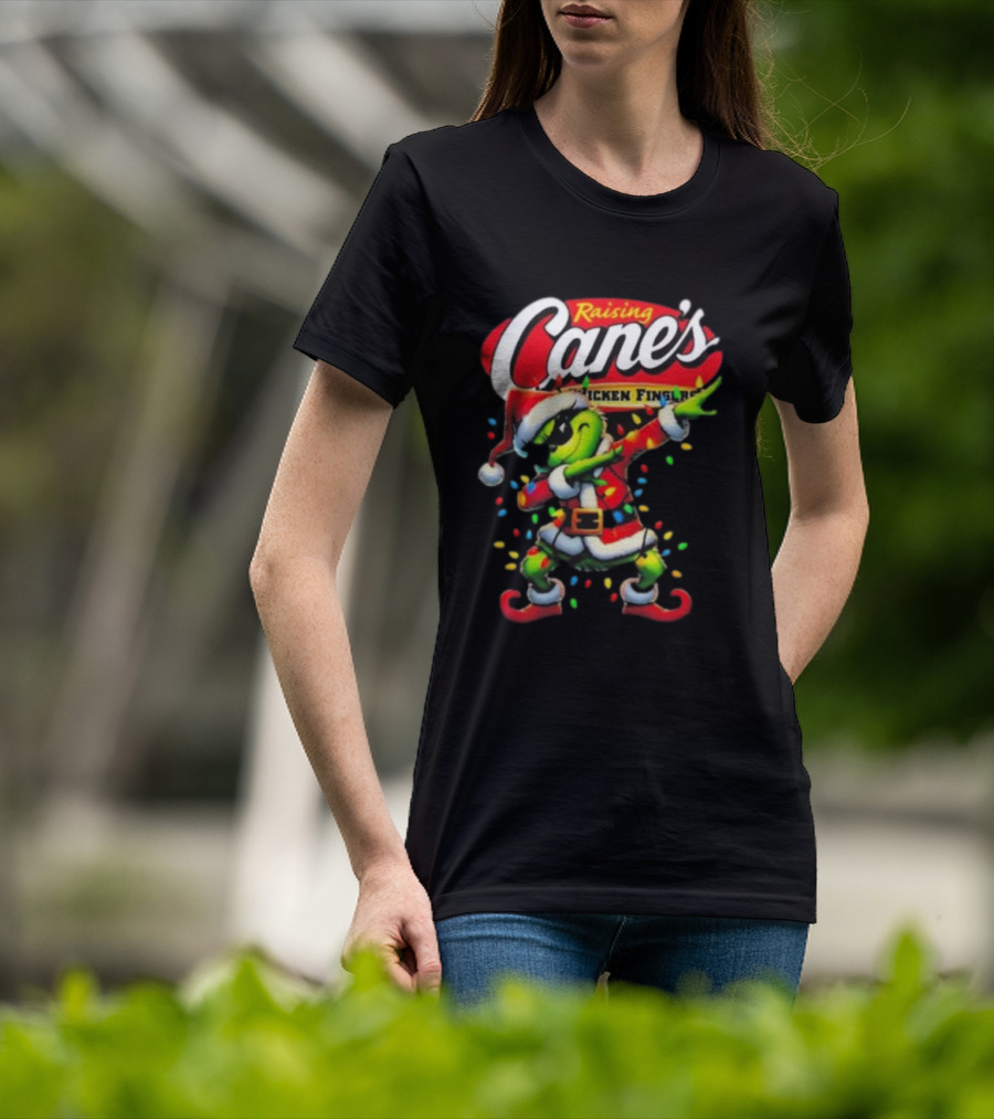 Grinch Santa Dabbing Raising Cane’s Chicken Fingers Christmas T-Shirt