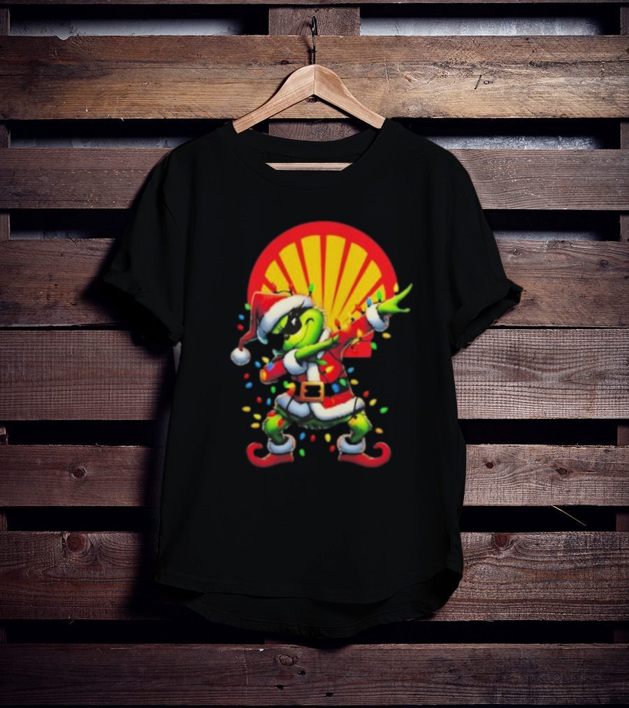 Santa Grinch Dabbing Shell Christmas Lights T-Shirt