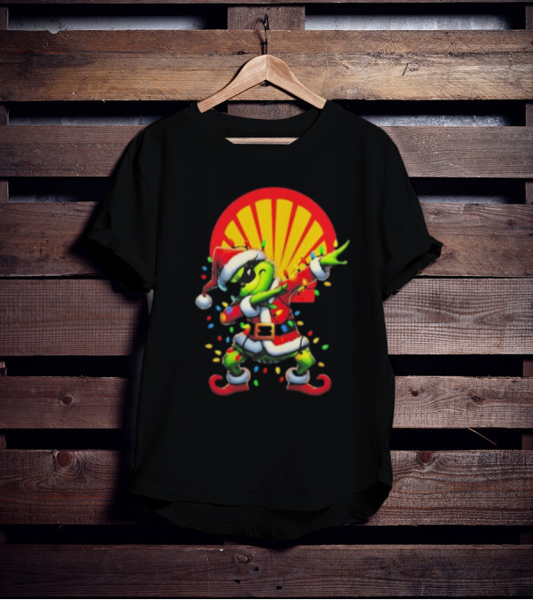Santa Grinch Dabbing Shell Christmas Lights T-Shirt