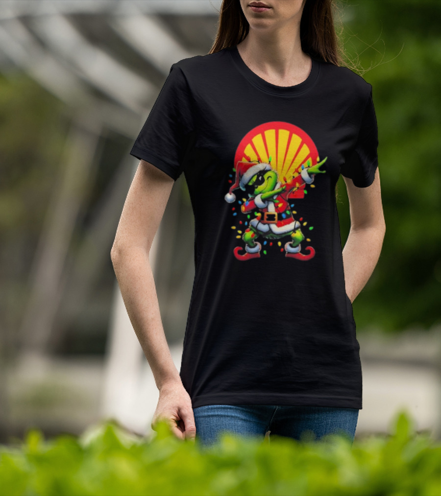 Santa Grinch Dabbing Shell Christmas Lights T-Shirt