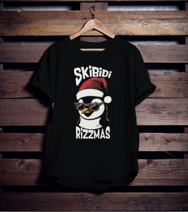 Skibidi Rizzmas Christmas Penguin With Santa Hat And Sunglasses T-Shirt