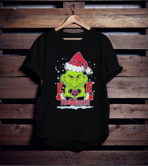 Grinch Love Arkansas State Red Wolves Christmas Football T-Shirt