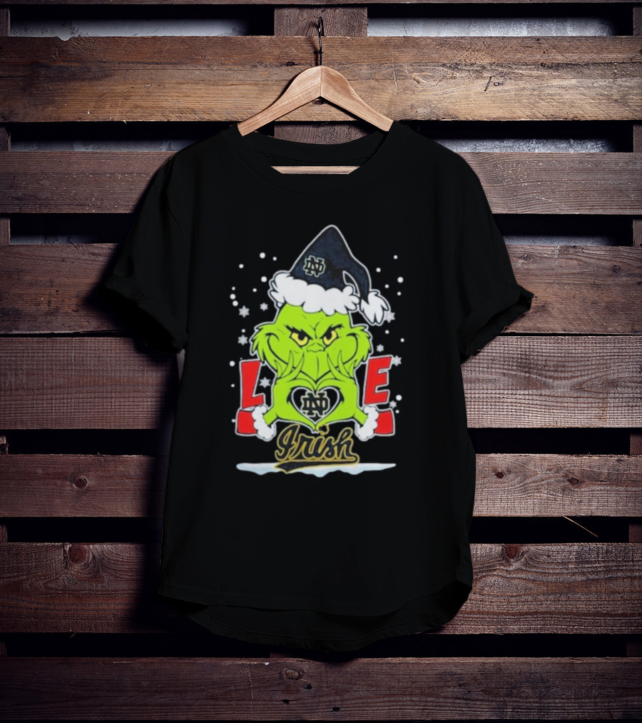 The Grinch Love Irish Notre Dame Fighting Football Christmas T-Shirt