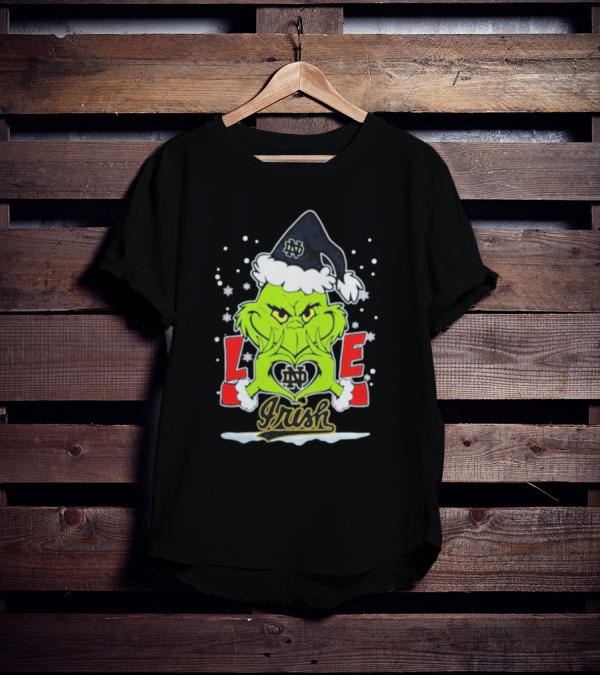 The Grinch Love Irish Notre Dame Fighting Football Christmas T-Shirt