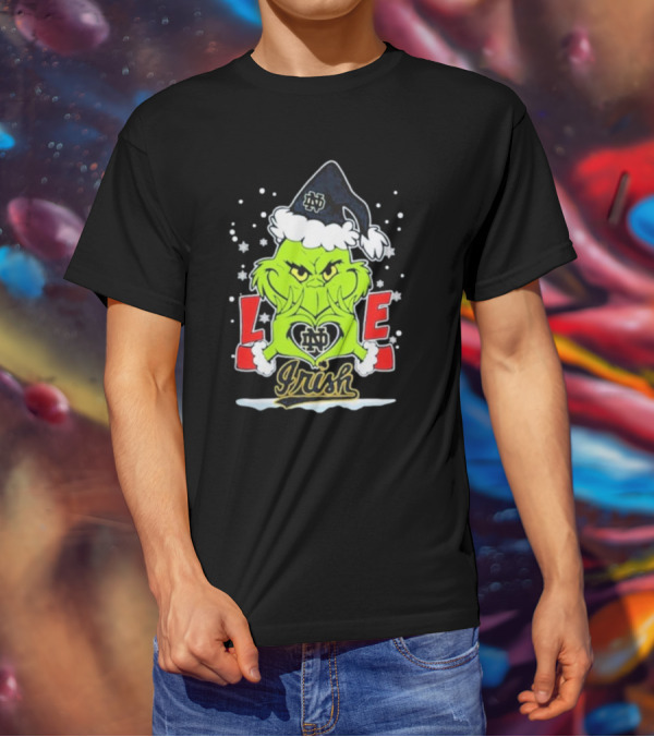 The Grinch Love Irish Notre Dame Fighting Football Christmas T-Shirt