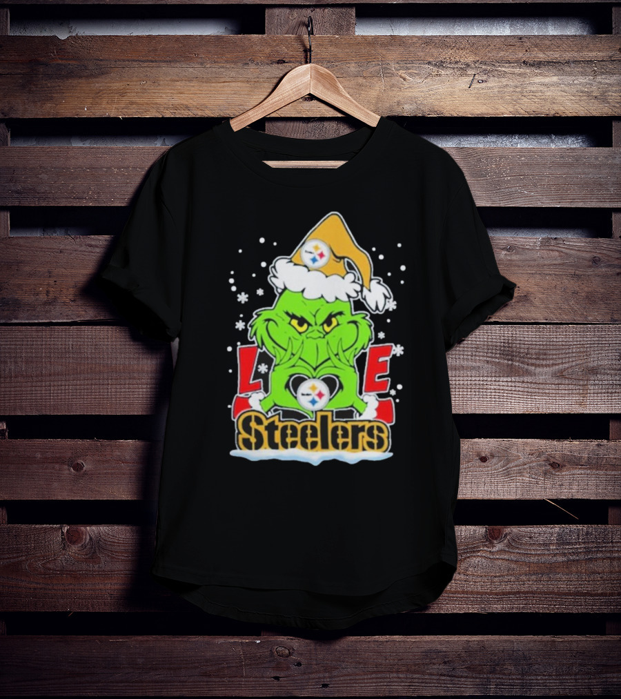 The Grinch Love Steelers Football Christmas T-Shirt