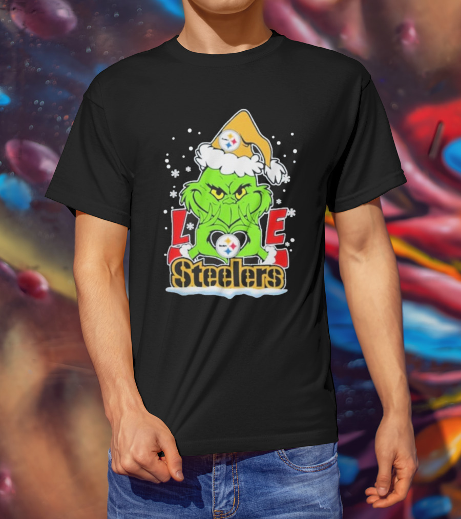The Grinch Love Steelers Football Christmas T-Shirt