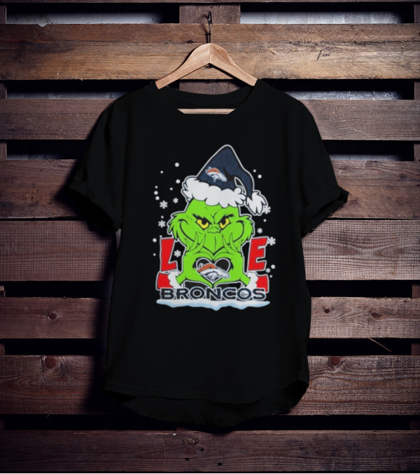 The Grinch Love Denver Broncos Christmas Football T-Shirt