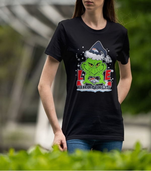 The Grinch Love Denver Broncos Christmas Football T-Shirt