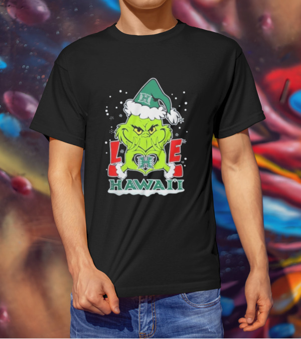 The Grinch Love Hawaii Rainbow Warriors Football Christmas T-Shirt