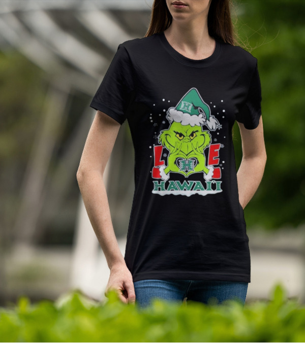 The Grinch Love Hawaii Rainbow Warriors Football Christmas T-Shirt