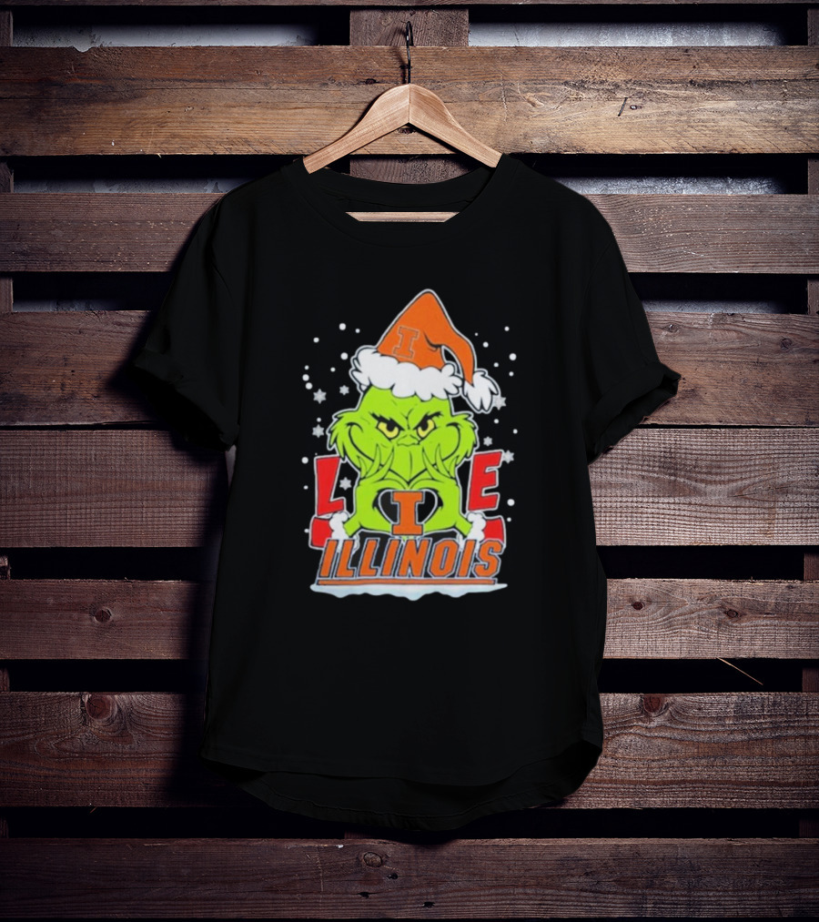 The Grinch Love Illinois Football Christmas T-Shirt