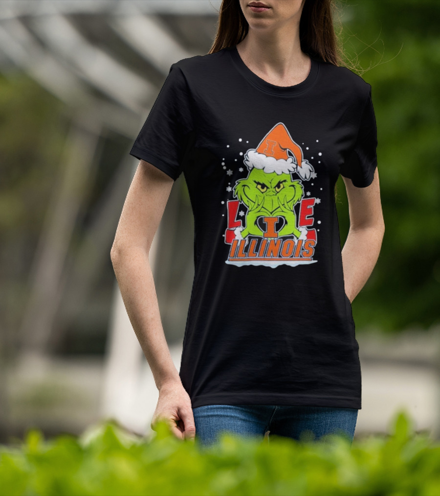 The Grinch Love Illinois Football Christmas T-Shirt