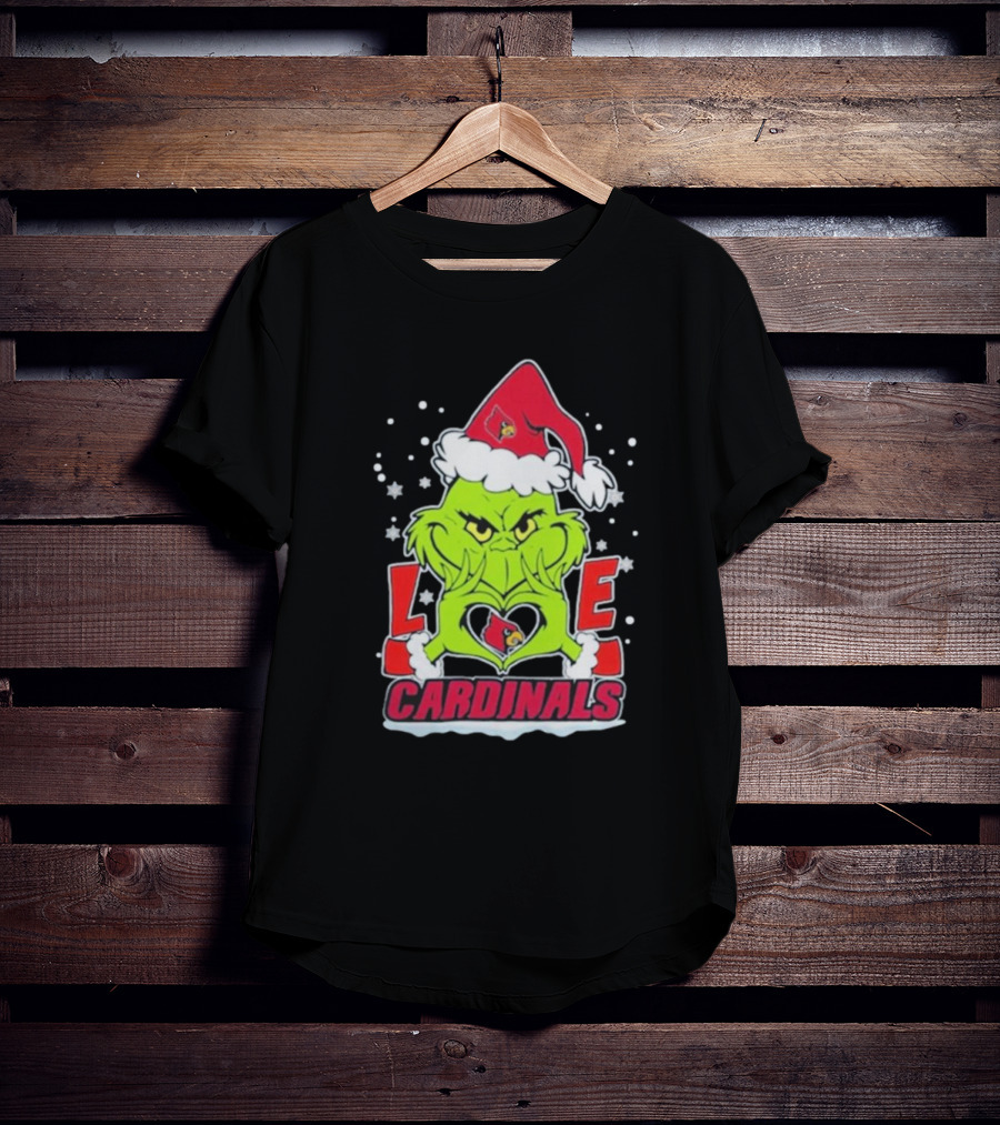 The Grinch Love Cardinals Christmas Louisville Cardinals Football T-Shirt