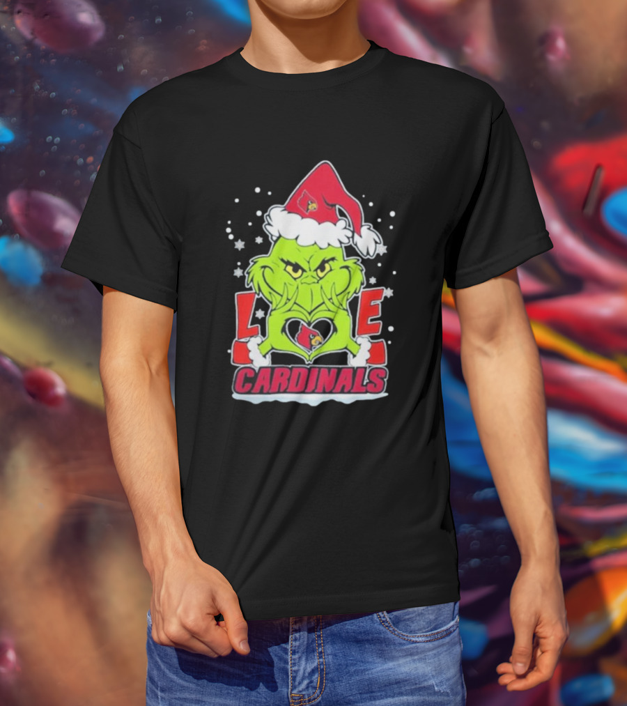 The Grinch Love Cardinals Christmas Louisville Cardinals Football T-Shirt