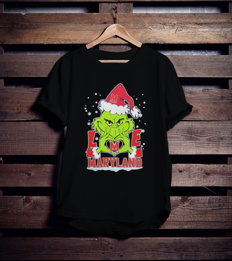Grinch Love Maryland Terrapins Football Christmas T-Shirt