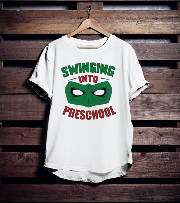 Swinging Into Preschool Green Superhero Mask T-Shirt