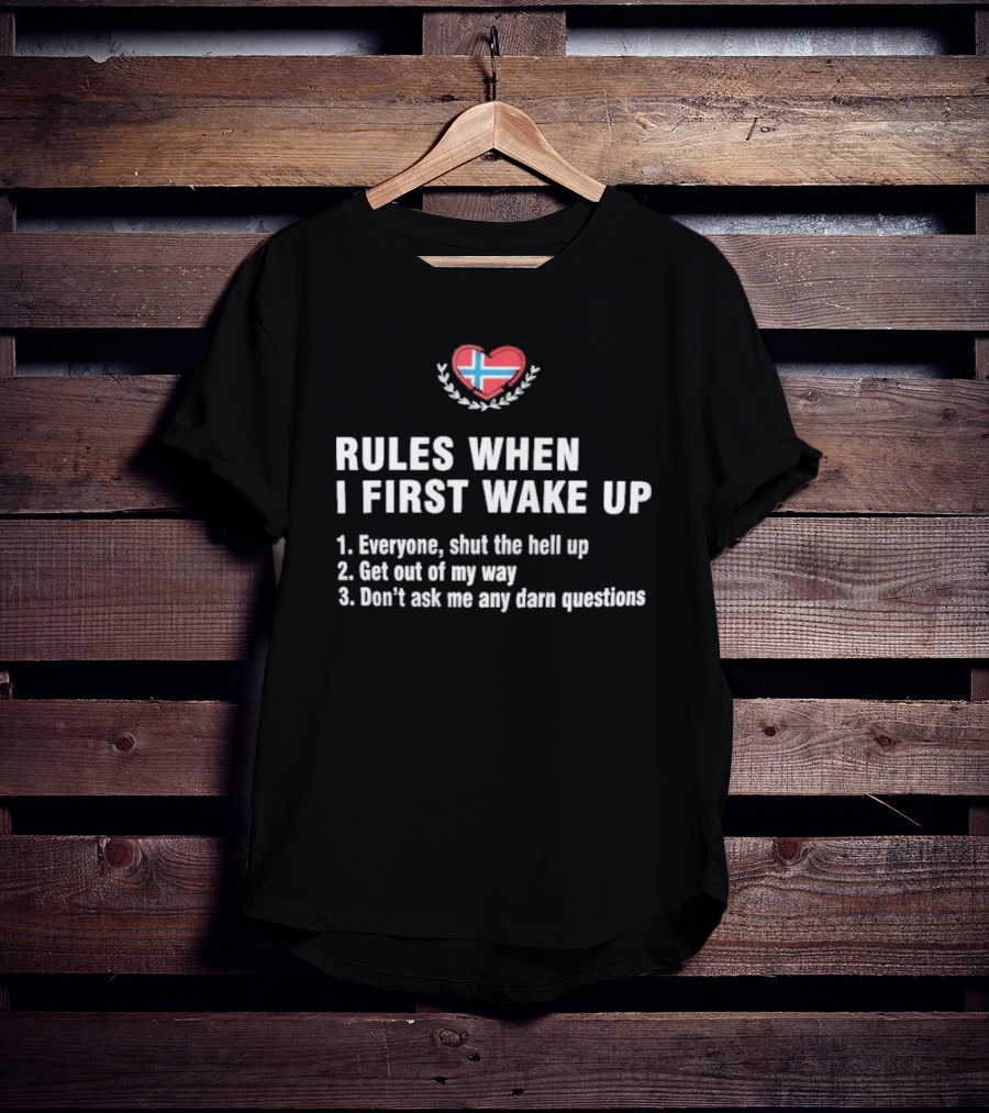 Rules When I First Wake Up Norwegian Flag Heart List T-Shirt