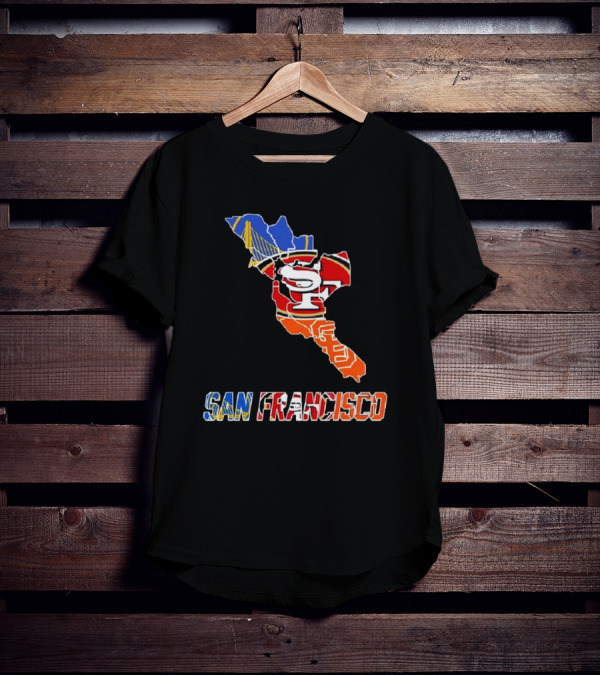 San Francisco Bay Bridge And Sports Teams Logos Map T-Shirt