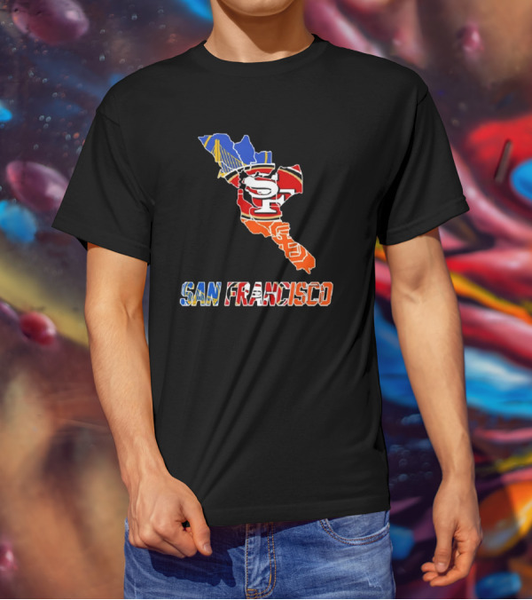 San Francisco Bay Bridge And Sports Teams Logos Map T-Shirt