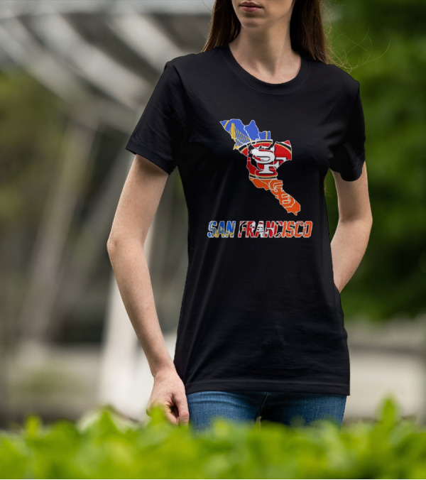 San Francisco Bay Bridge And Sports Teams Logos Map T-Shirt