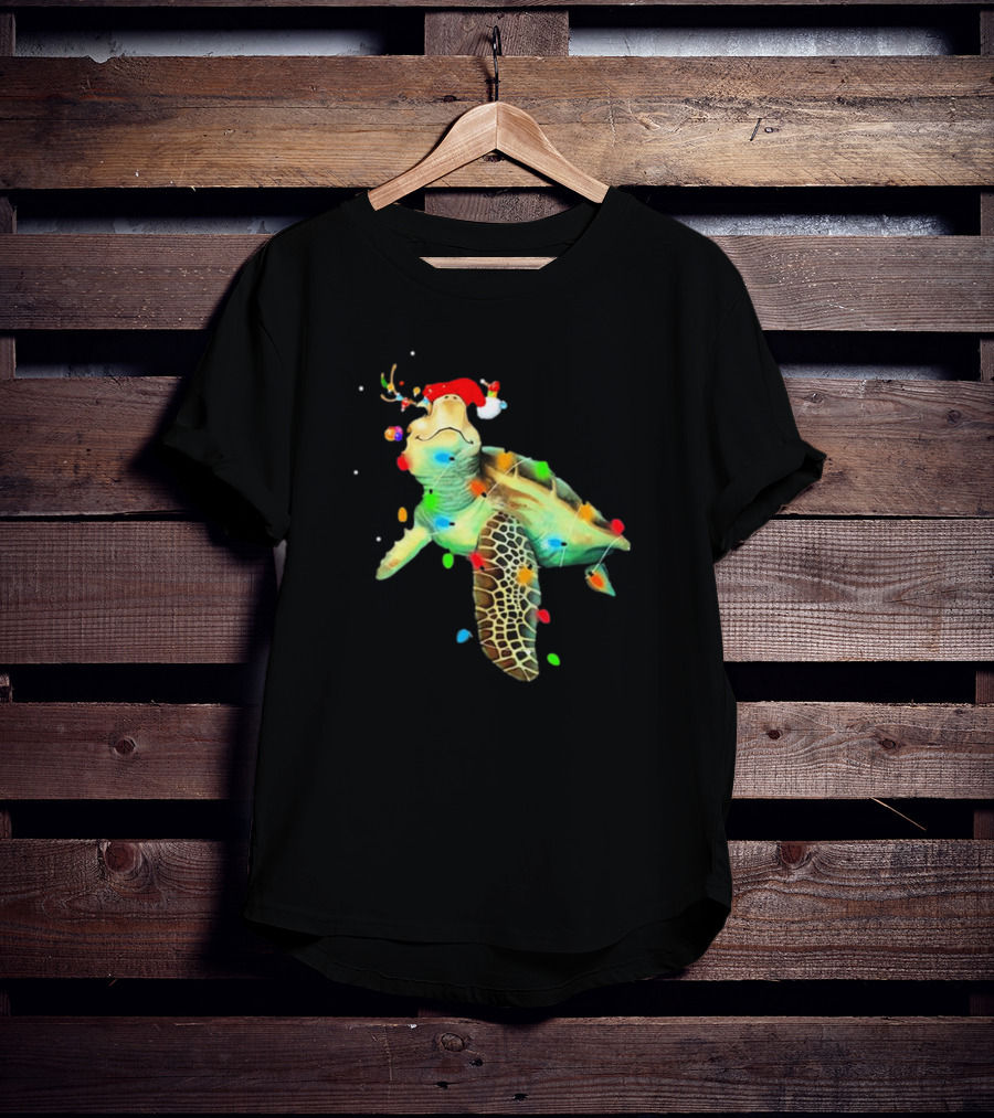Sea Turtle Christmas Lights Santa Hat Merry Christmas T-Shirt