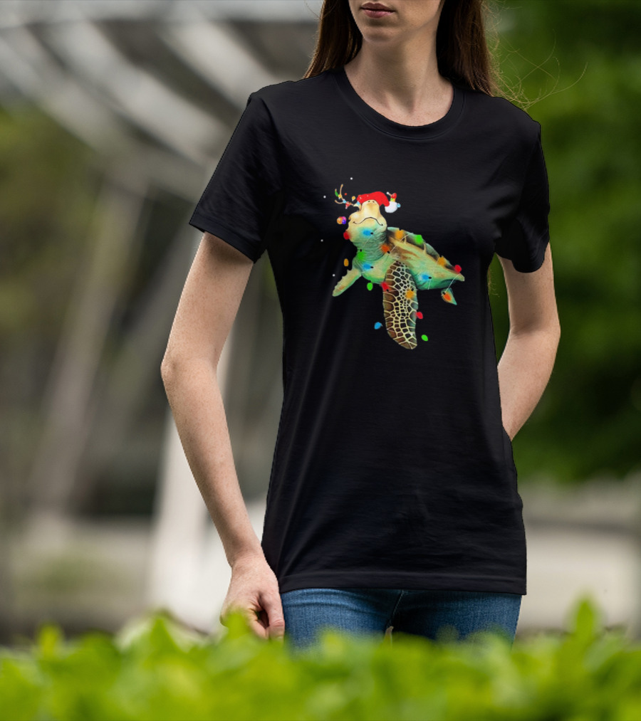 Sea Turtle Christmas Lights Santa Hat Merry Christmas T-Shirt