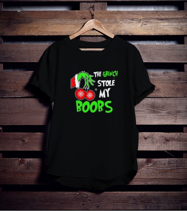 The Grinch Stole My Boobs Christmas Snowflakes Hand T-Shirt