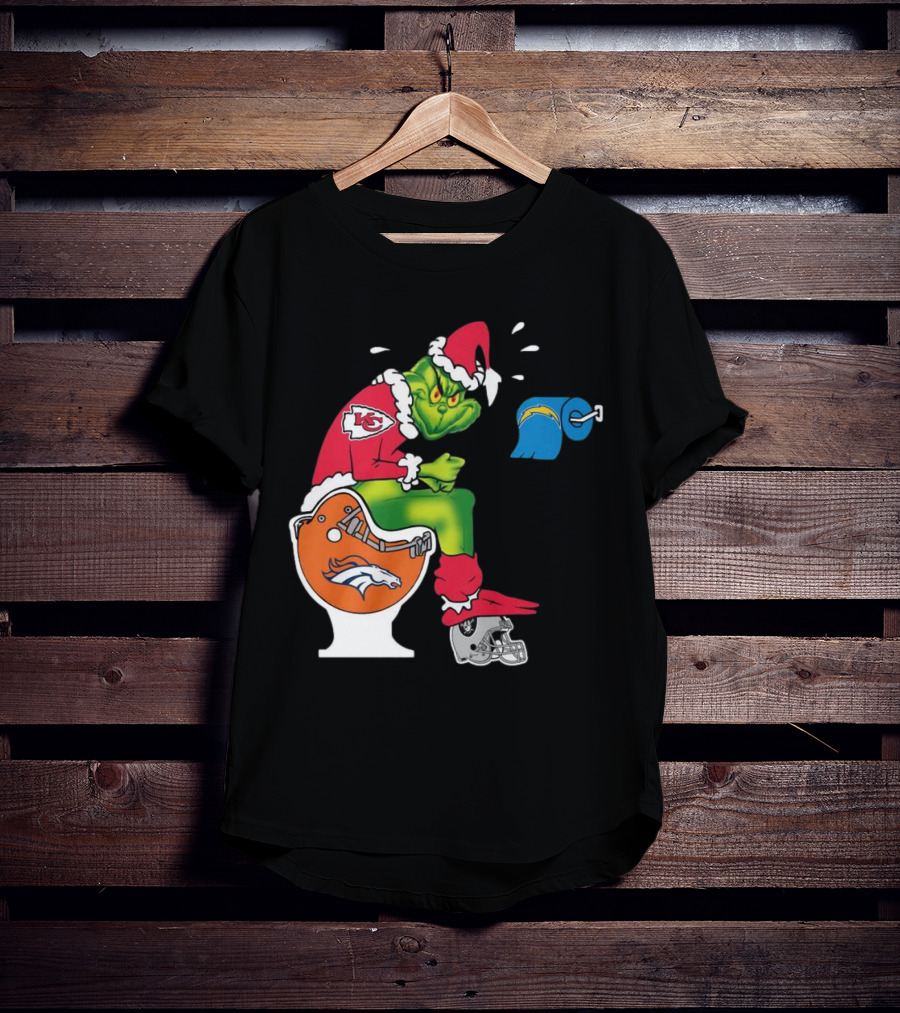 The Grinch On Toilet Kansas City Chiefs, Denver Broncos, Oakland Raiders, Chargers Christmas T-Shirt