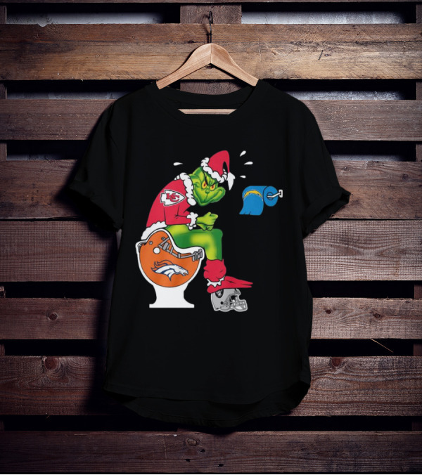The Grinch On Toilet Kansas City Chiefs, Denver Broncos, Oakland Raiders, Chargers Christmas T-Shirt