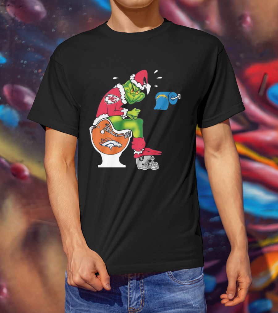 The Grinch On Toilet Kansas City Chiefs, Denver Broncos, Oakland Raiders, Chargers Christmas T-Shirt