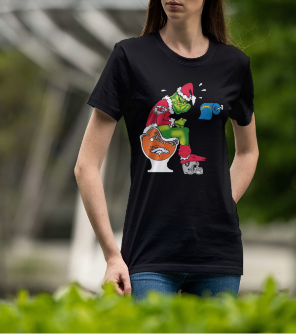 The Grinch On Toilet Kansas City Chiefs, Denver Broncos, Oakland Raiders, Chargers Christmas T-Shirt