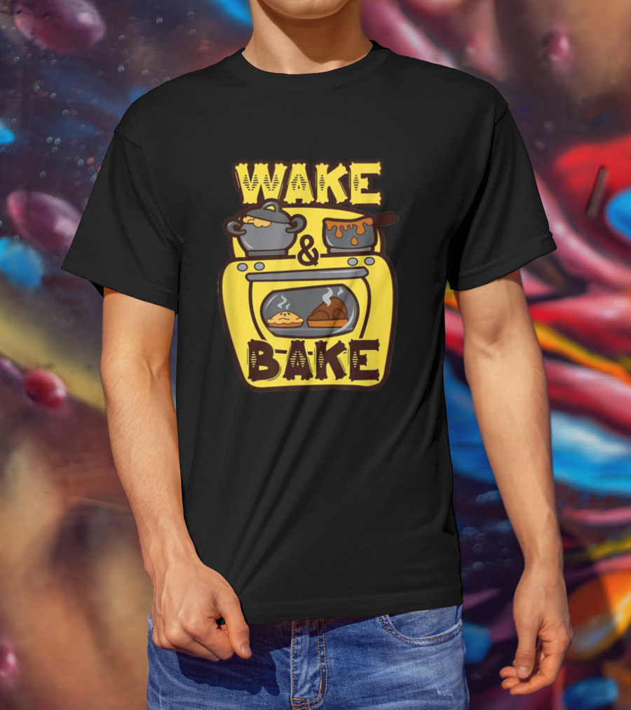 Wake Bake Thanksgiving Turkey Feast Meal Dinner Chef Funny Cooking T-Shirt