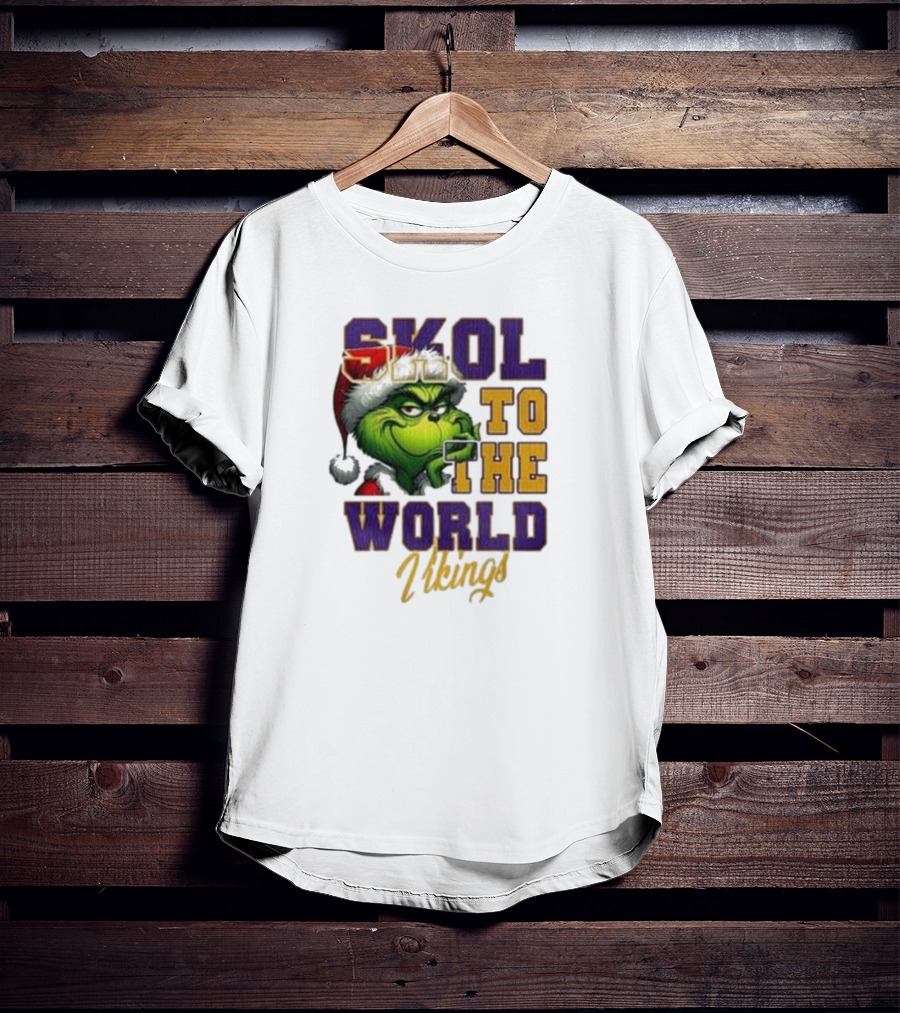 Minnesota Vikings Skol To The World Merry Christmas Grinch T-Shirt
