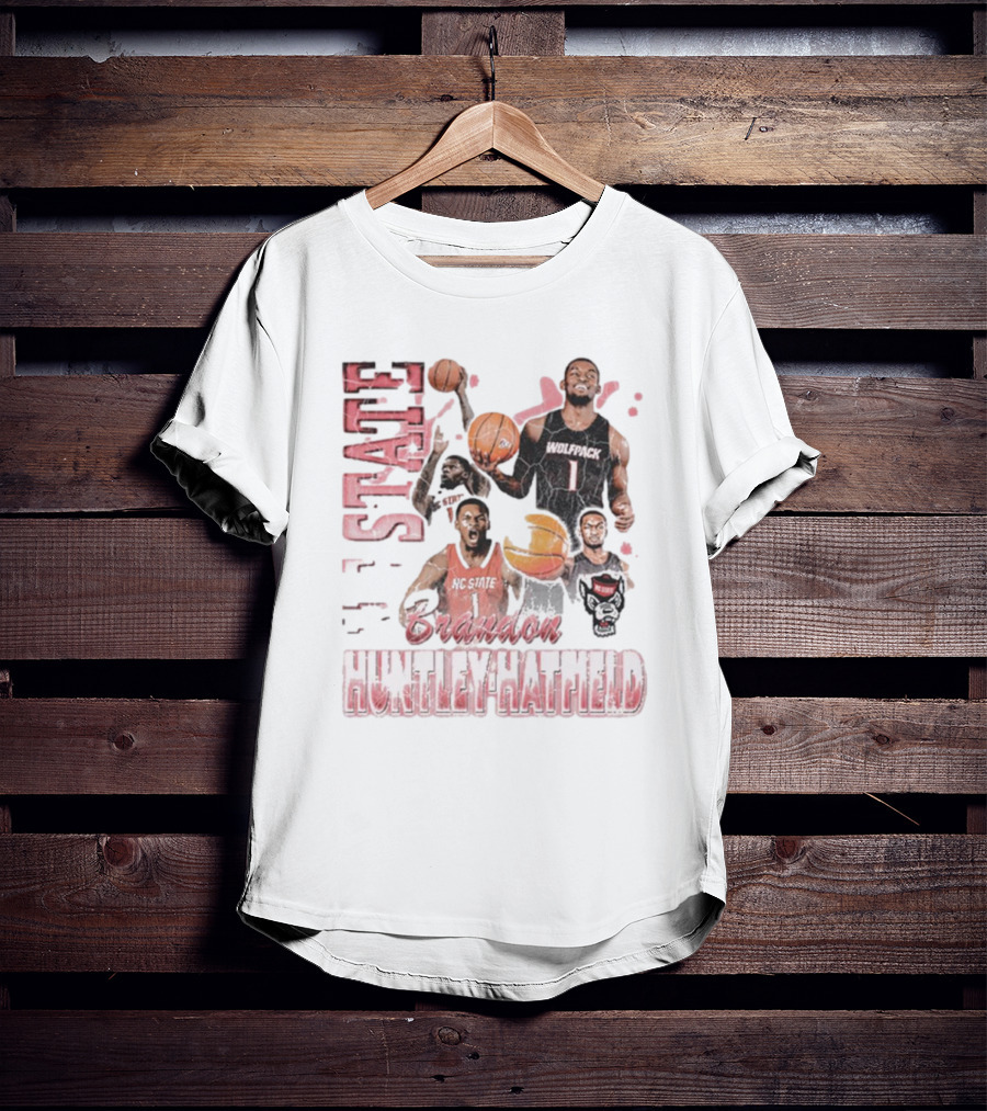 Brandon Huntley-Hatfield NC State Wolfpack 90s Retro Basketball Collage T-Shirt