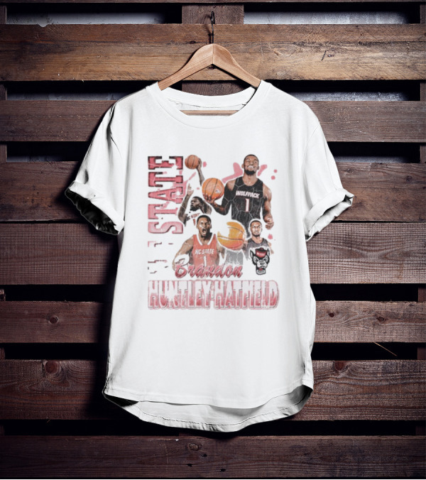 Brandon Huntley-Hatfield NC State Wolfpack 90s Retro Basketball Collage T-Shirt