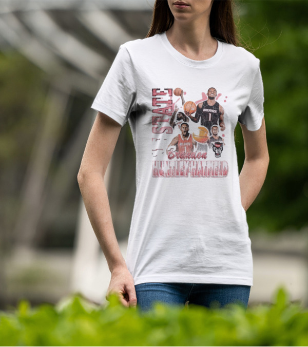 Brandon Huntley-Hatfield NC State Wolfpack 90s Retro Basketball Collage T-Shirt
