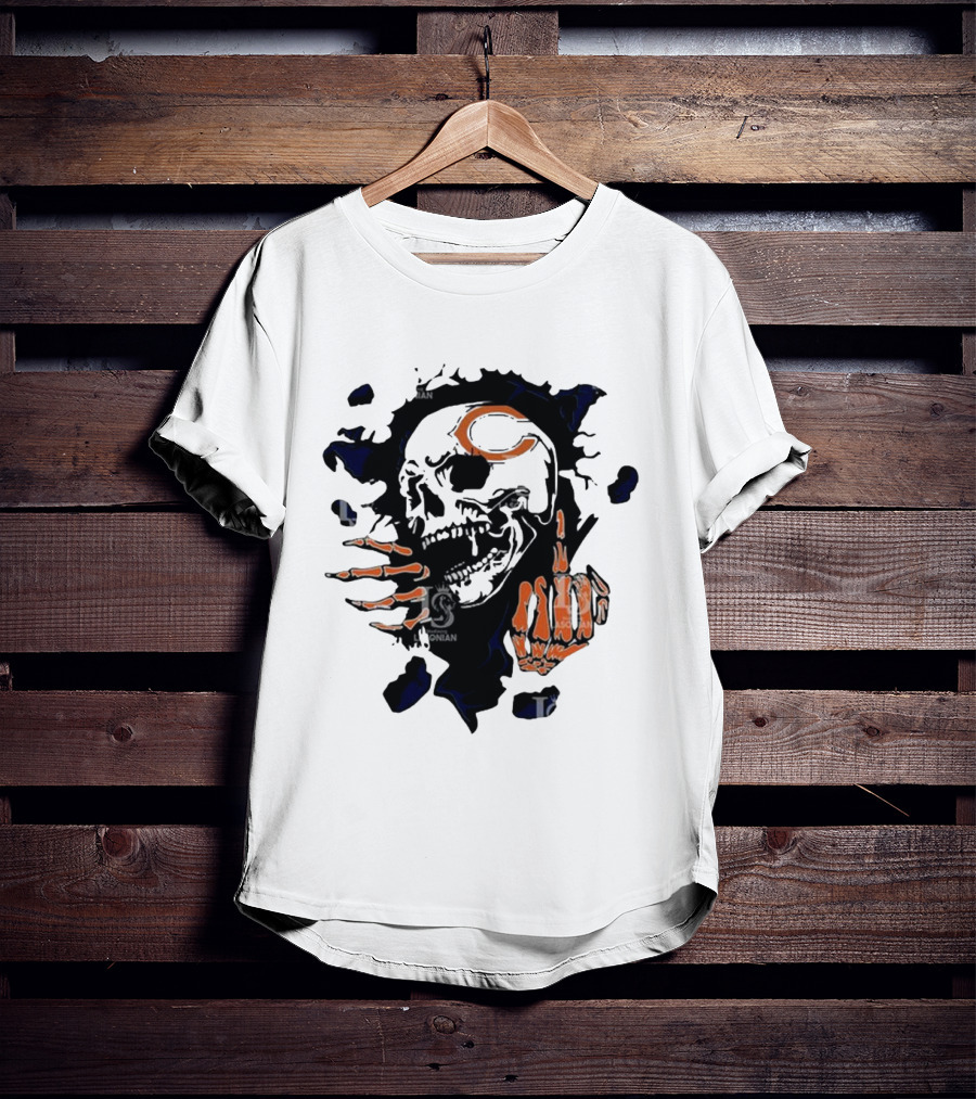 Chicago Bears Skull Middle Finger Logo T-Shirt