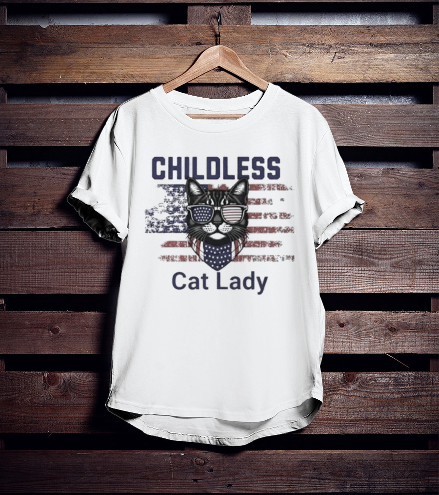 Childless Cat Lady Patriotic American Flag Cat With Sunglasses T-Shirt